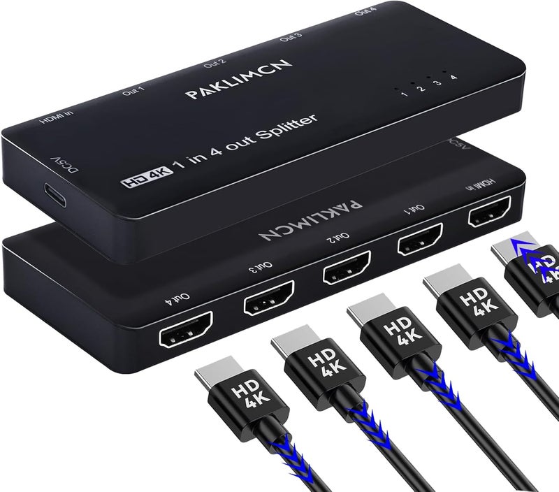 PAKLIMCN 4K 60Hz HDMI Splitter 1x4, 1 in 4 Out HDMI Duplicator/Switcher, 4Kx2K 30Hz 4:4:4 & 60Hz 4:2:0, HDR Compatible for Fire Stick, PS5, Xbox Series X, PC, Home Theater, Not A Switch(4K 1in4 Out) - Image 2
